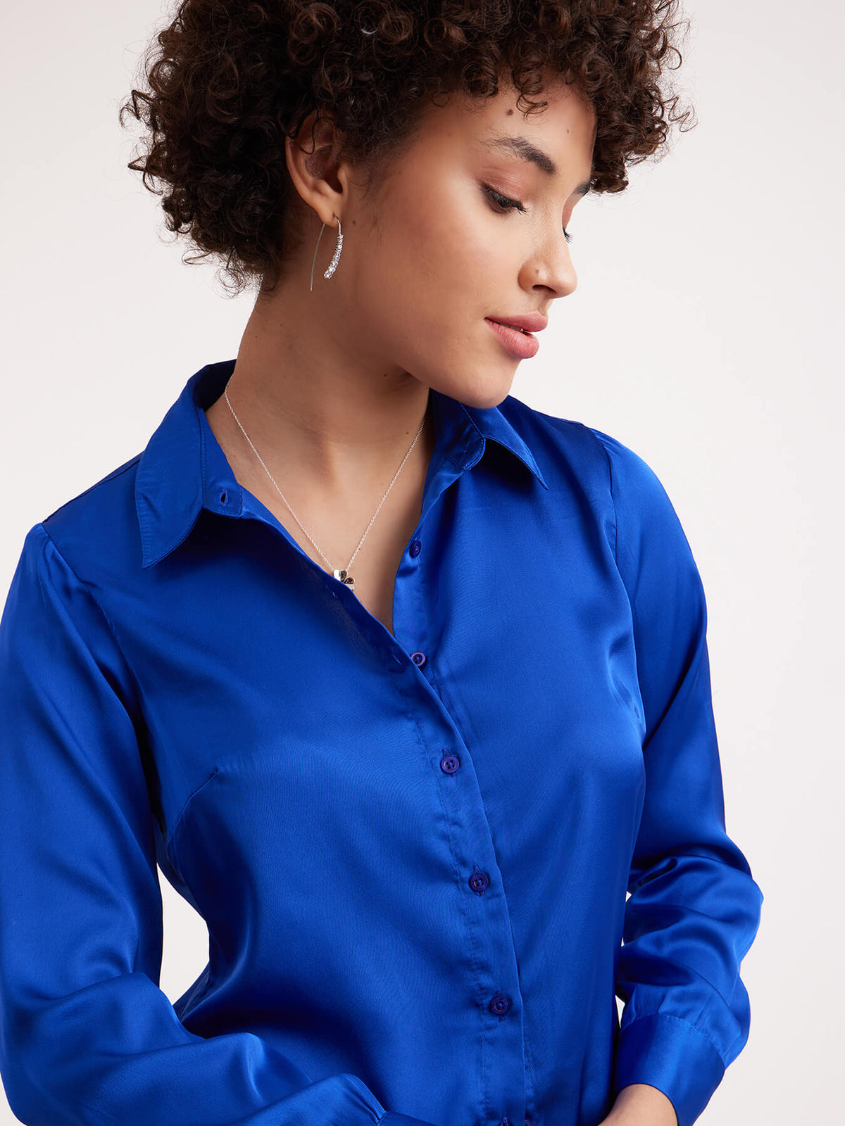 Satin Collared Shirt - Royal Blue