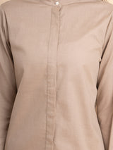 Linen Concealed Placket Shirt - Beige