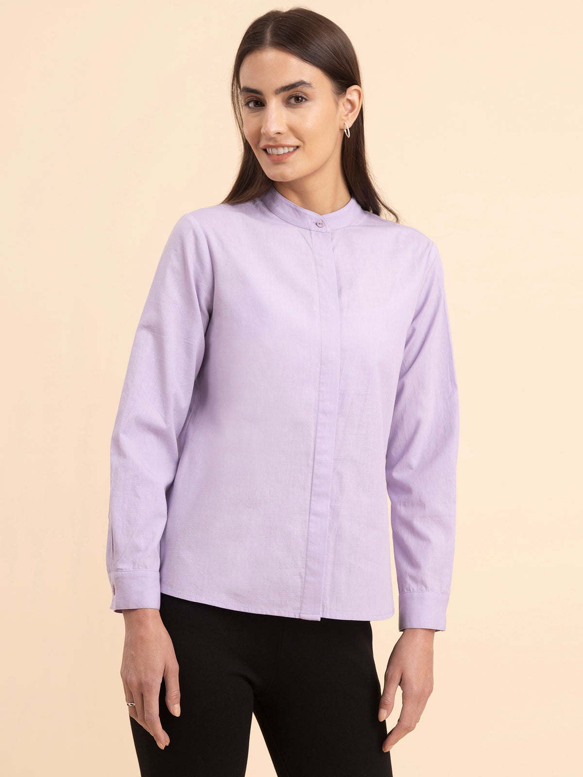 Linen Concealed Placket Shirt - Lilac