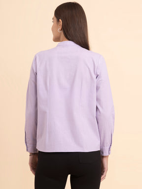 Linen Concealed Placket Shirt - Lilac