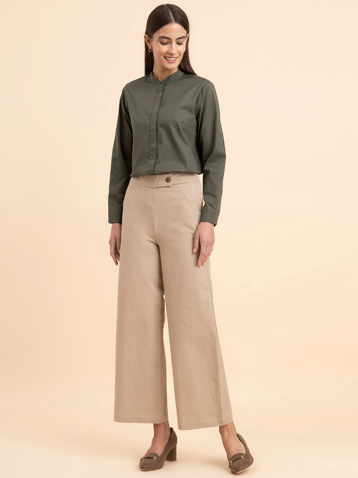 Linen Concealed Placket Shirt - Olive