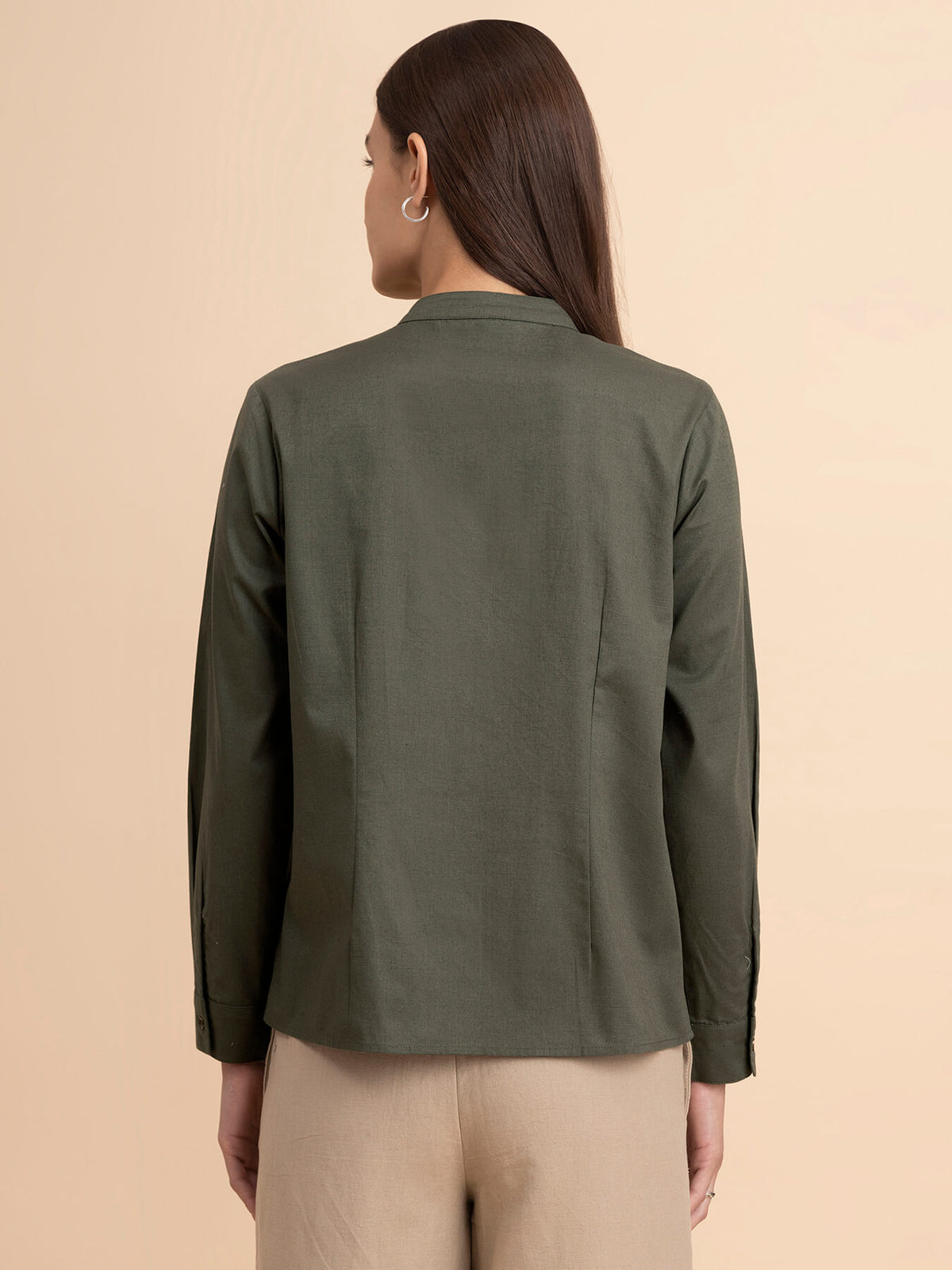 Linen Concealed Placket Shirt - Olive