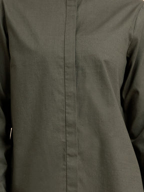 Linen Concealed Placket Shirt - Olive