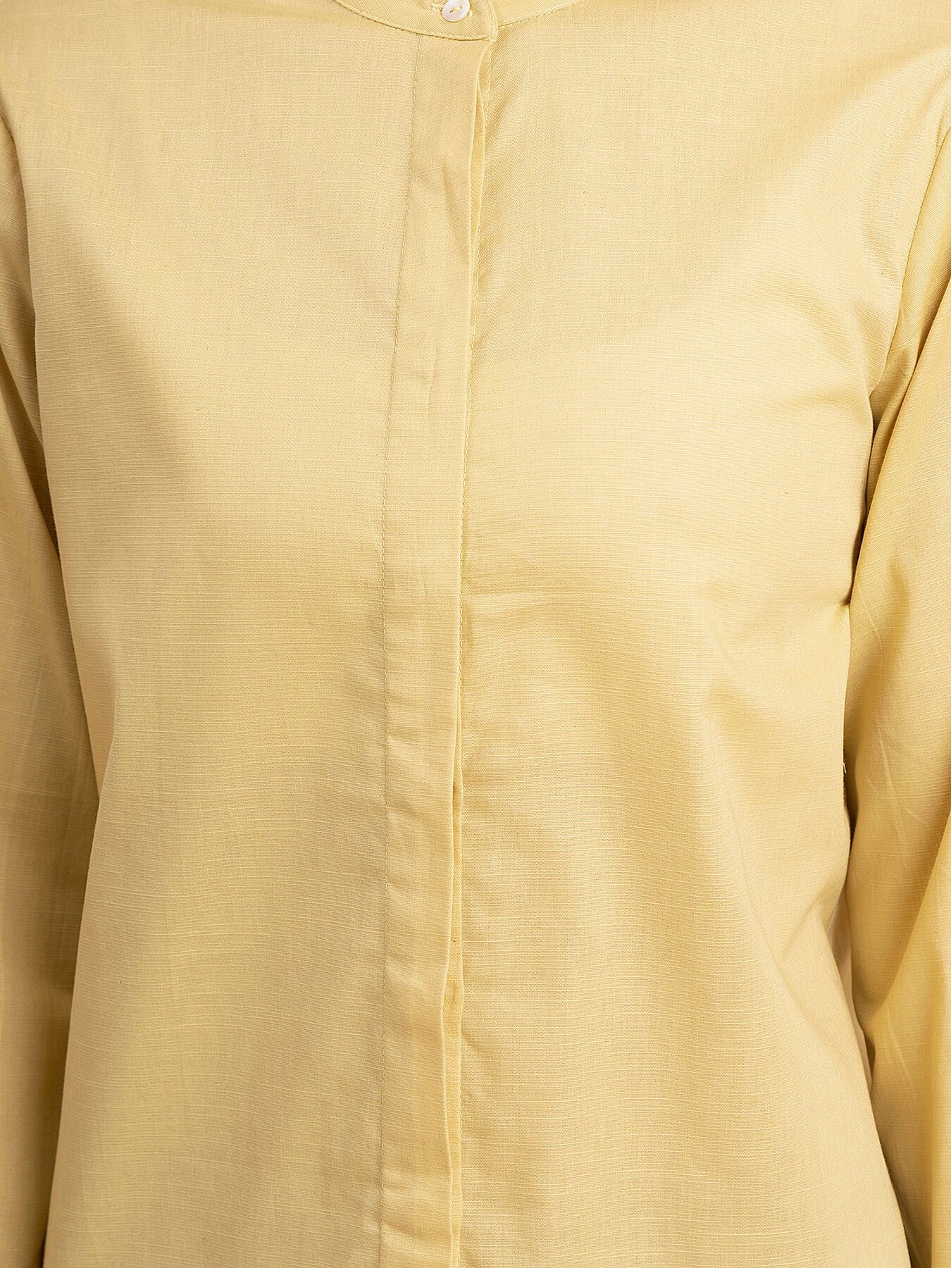 Linen Concealed Placket Shirt - Yellow