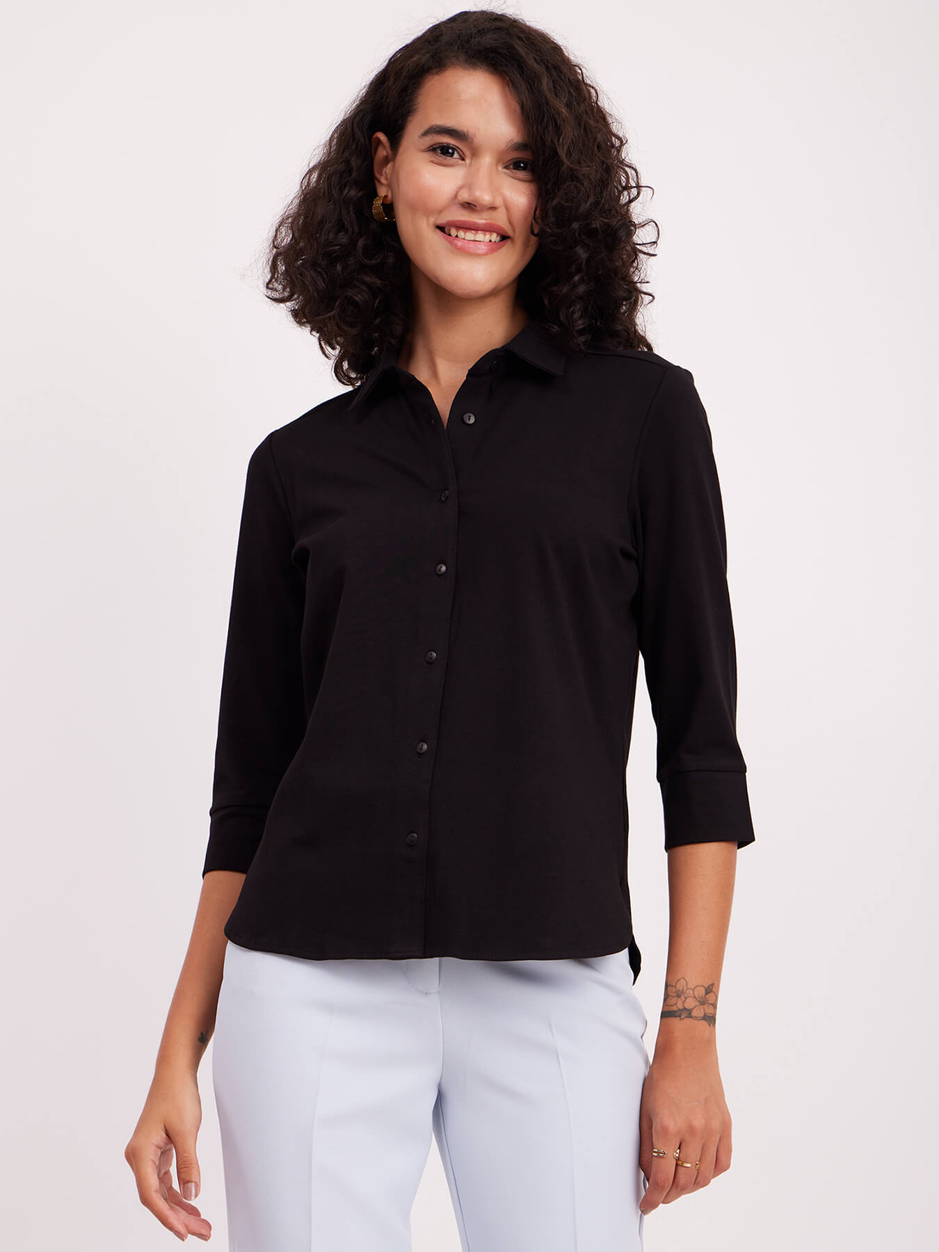 LivIn Button Down Cotton Knit Shirt - Black