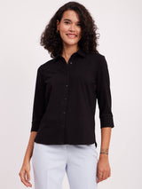 LivIn Button Down Cotton Knit Shirt - Black