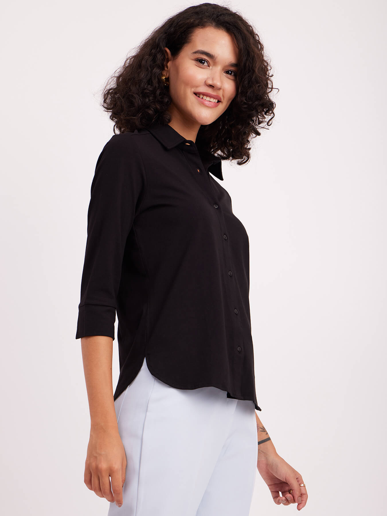 LivIn Button Down Cotton Knit Shirt - Black