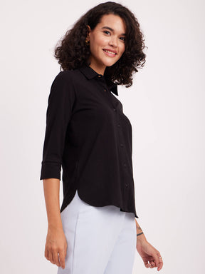 LivIn Button Down Cotton Knit Shirt - Black