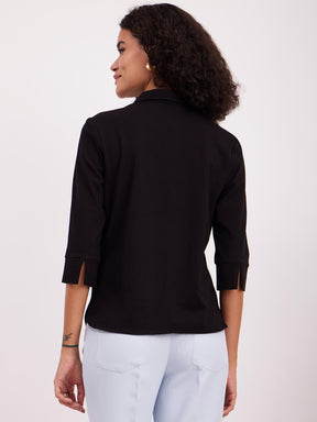 LivIn Button Down Cotton Knit Shirt - Black