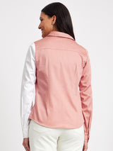 Cotton Satin Colour Block Shirt - Dusty Pink And White