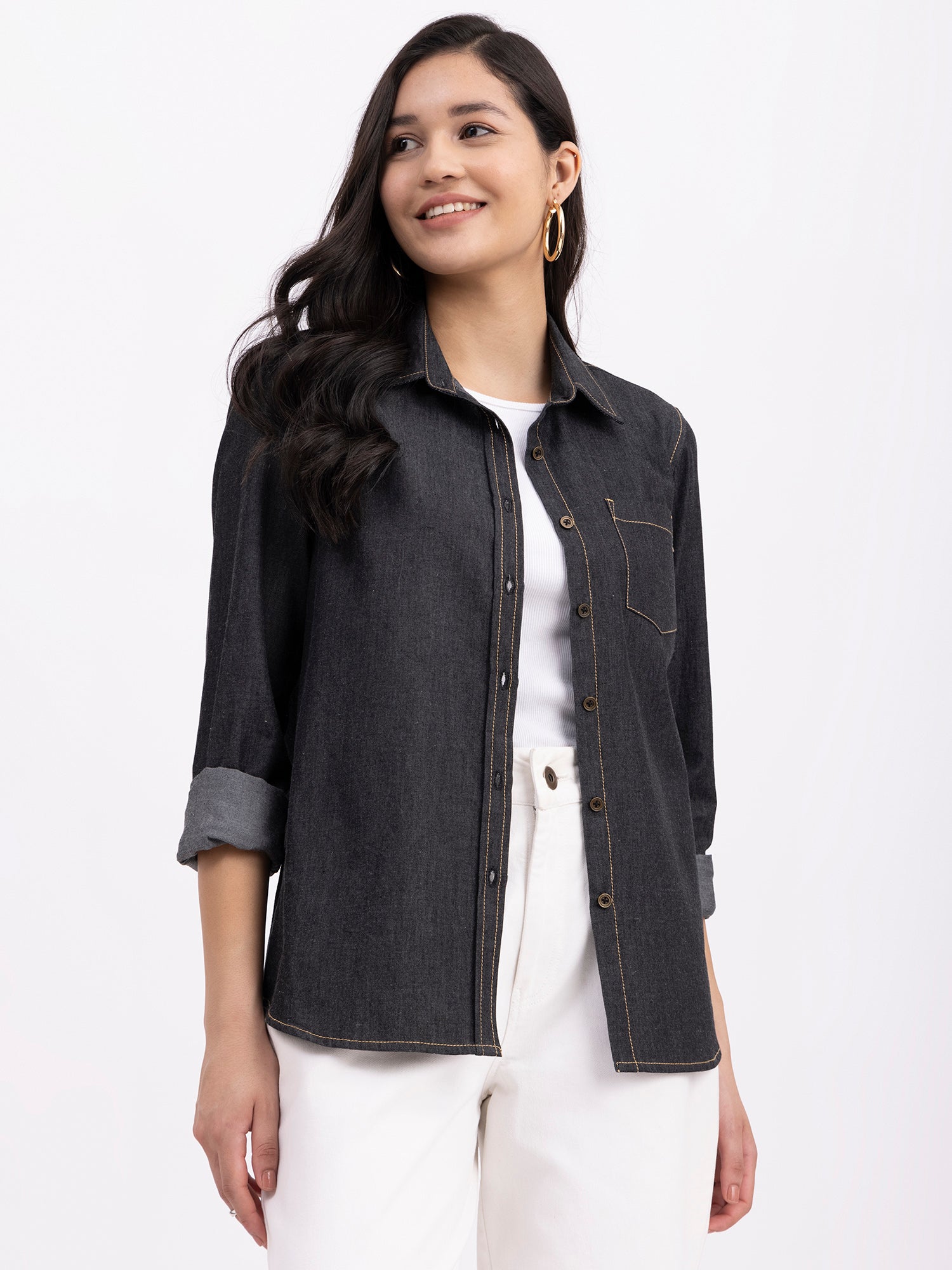 Denim Collared Shirt - Black