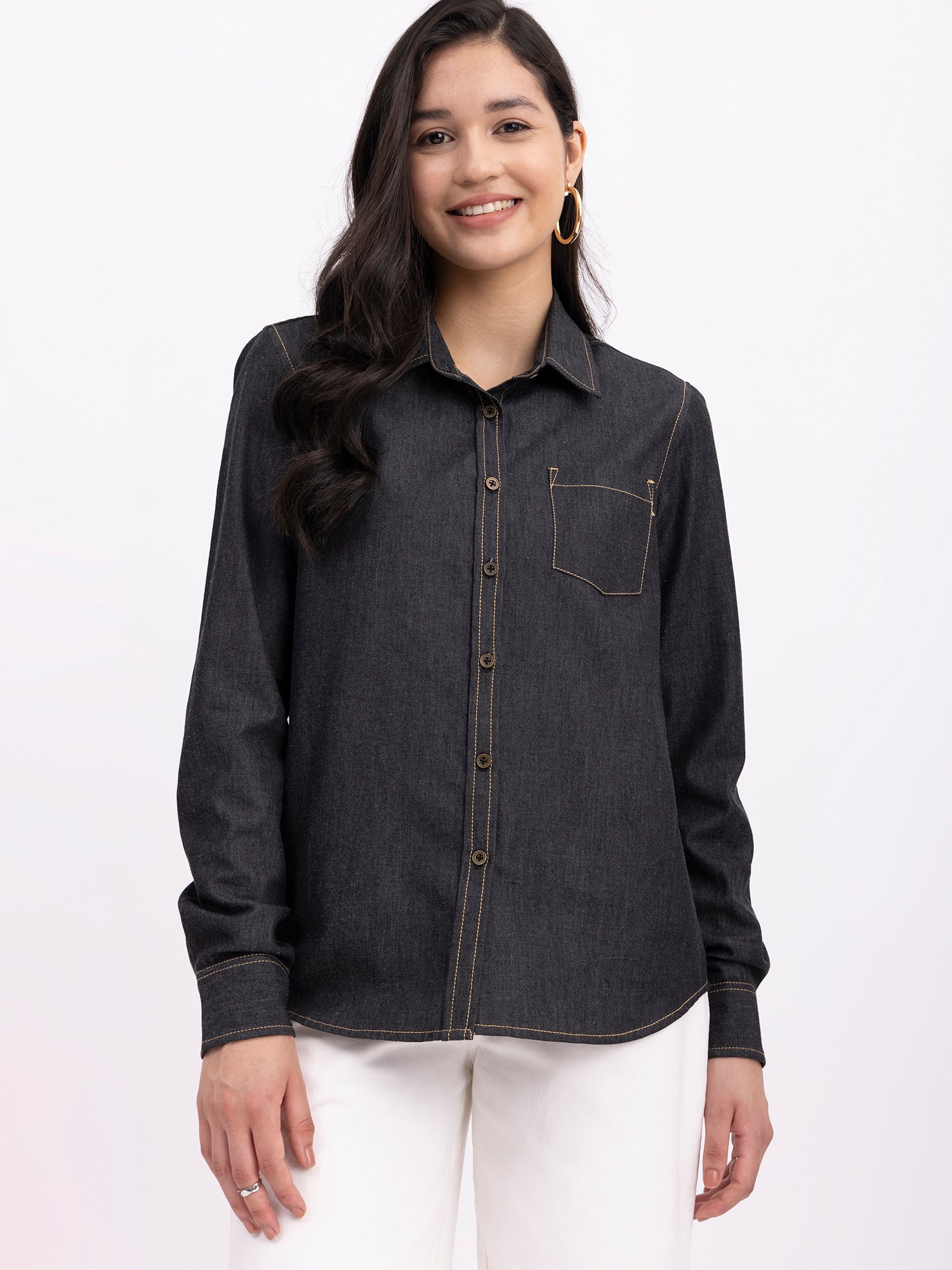 Denim Collared Shirt - Black