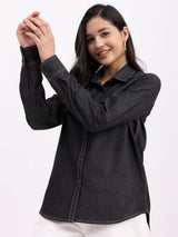 Denim Collared Shirt - Black