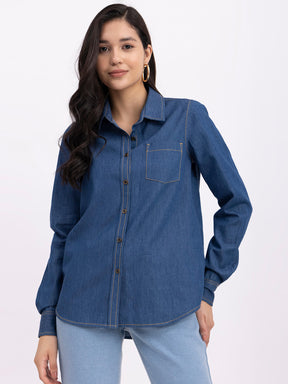 Denim Collared Shirt - Navy Blue