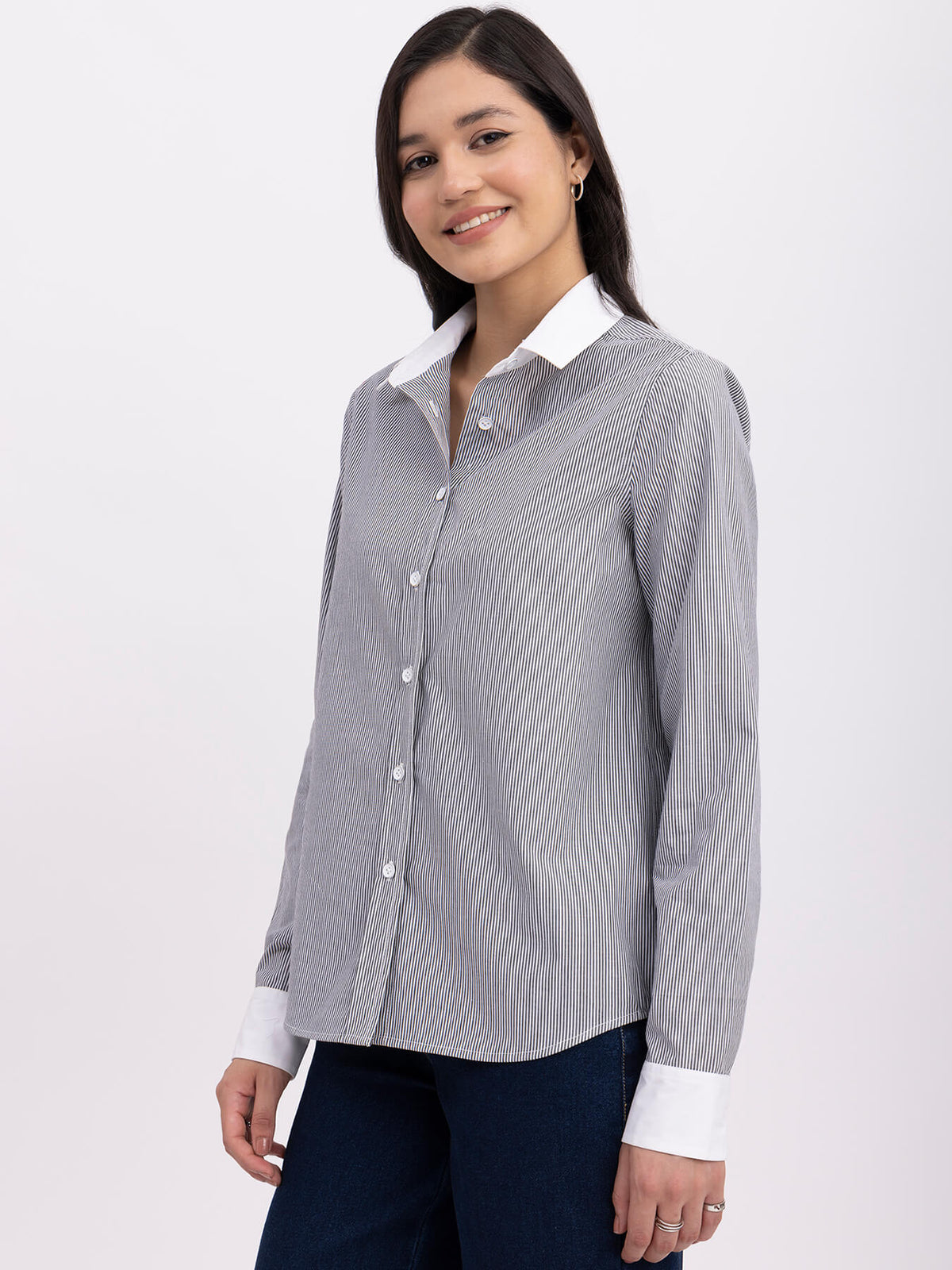 Cotton Colour Block Shirt - Black And White