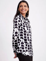 Satin Abstract Print Shirt - White And Black