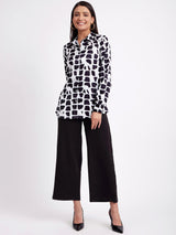 Satin Abstract Print Shirt - White And Black