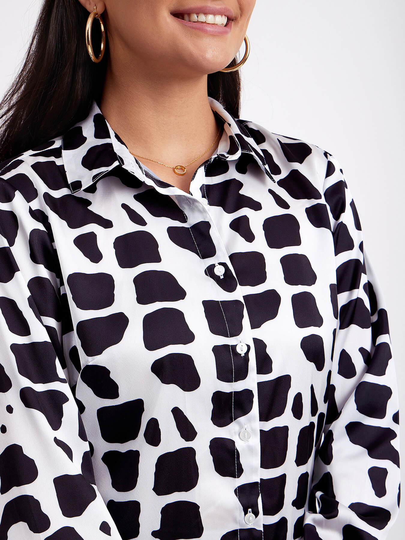 Satin Abstract Print Shirt - White And Black