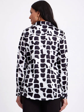 Satin Abstract Print Shirt - White And Black