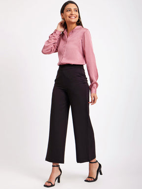 Satin Mandarin Collar Shirt - Dusty Pink