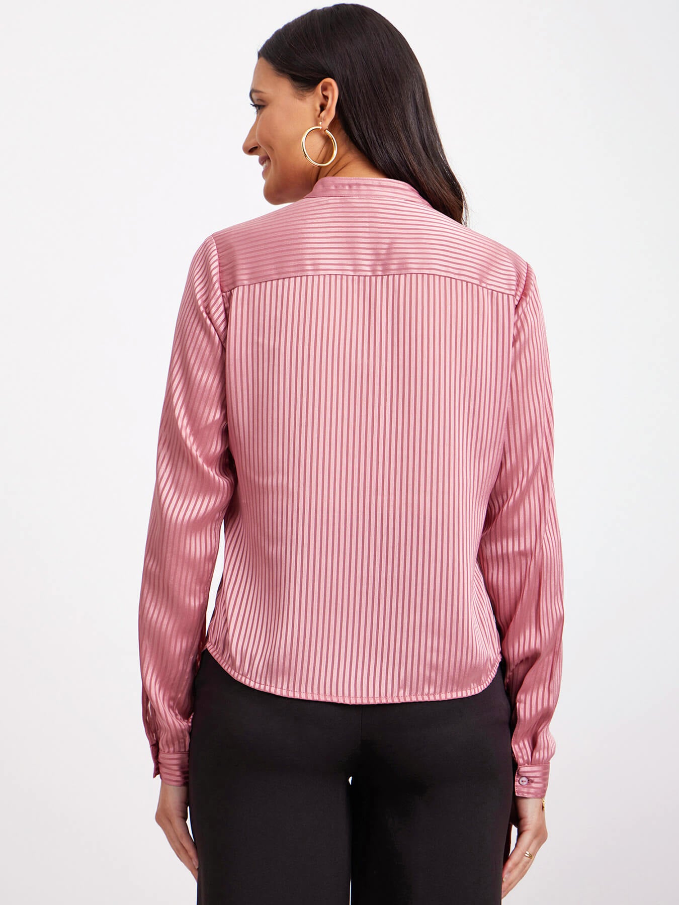 Satin Mandarin Collar Shirt - Dusty Pink