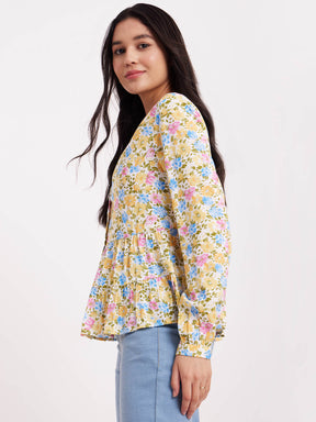 Floral Print Tiered Shirt - Multicolour