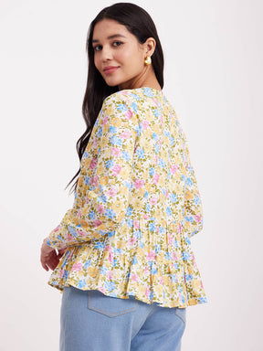 Floral Print Tiered Shirt - Multicolour