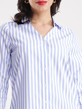 Cotton Vertical Stripes Shirt - Blue And White