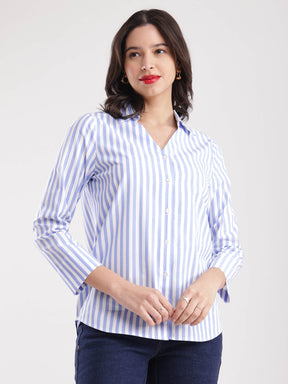 Cotton Vertical Stripes Shirt - Blue And White