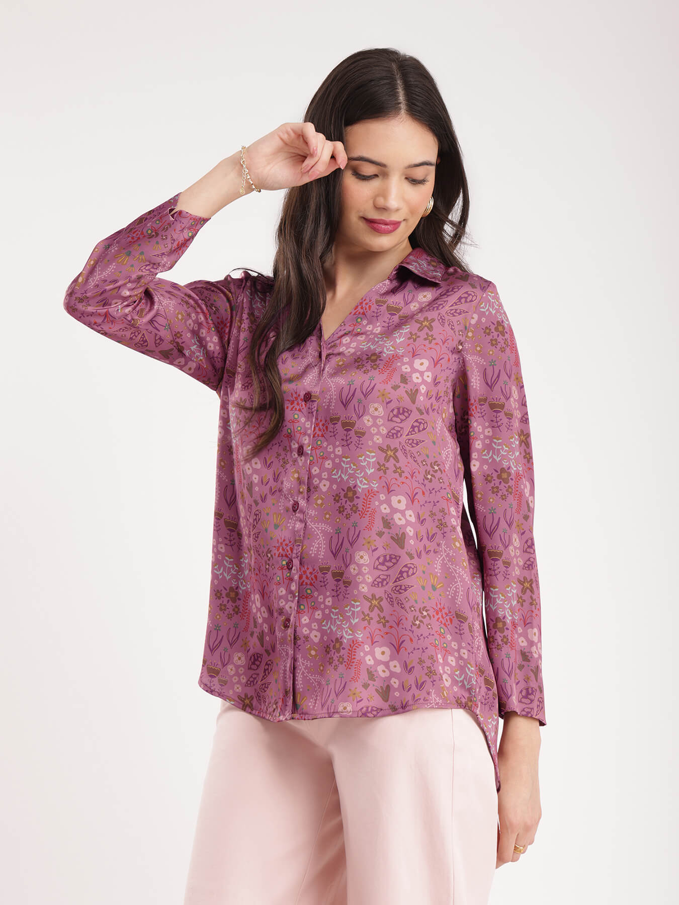 Satin Floral Shirt - Purple