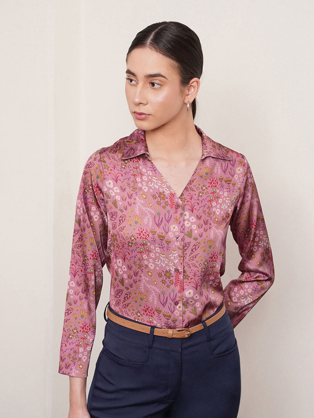 Satin Floral Shirt - Purple