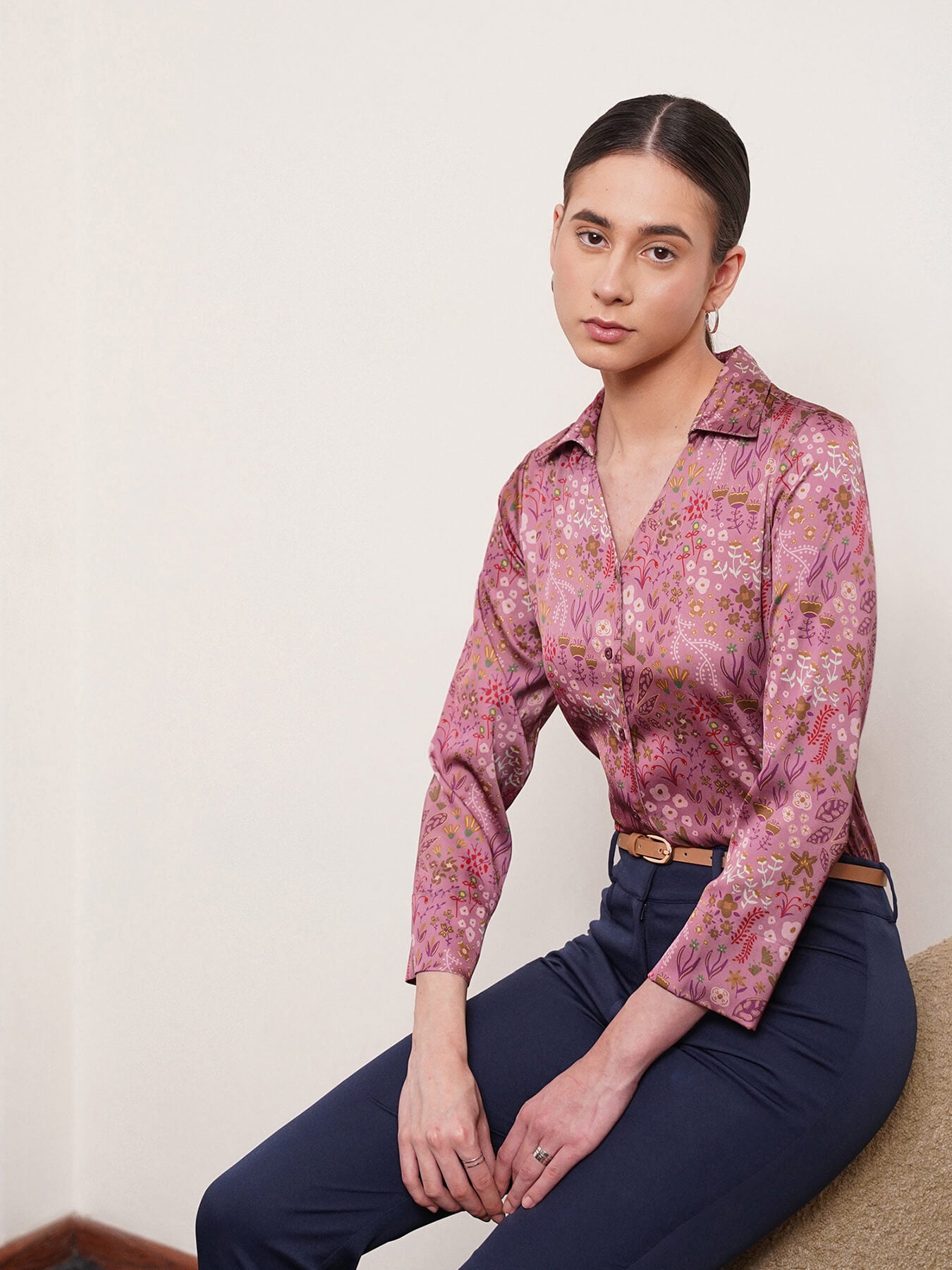 Satin Floral Shirt - Purple
