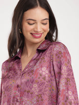 Satin Floral Shirt - Purple