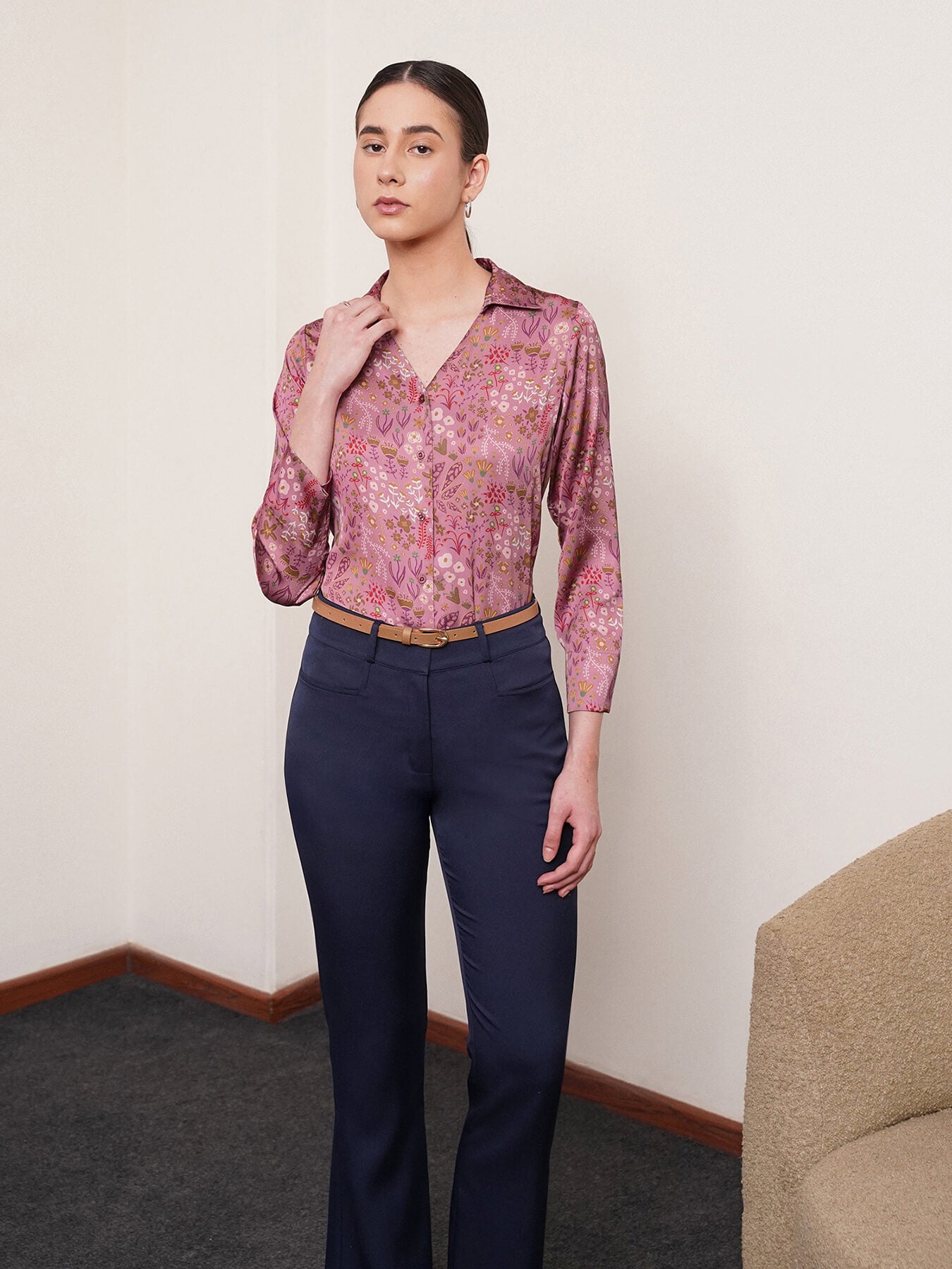 Satin Floral Shirt - Purple