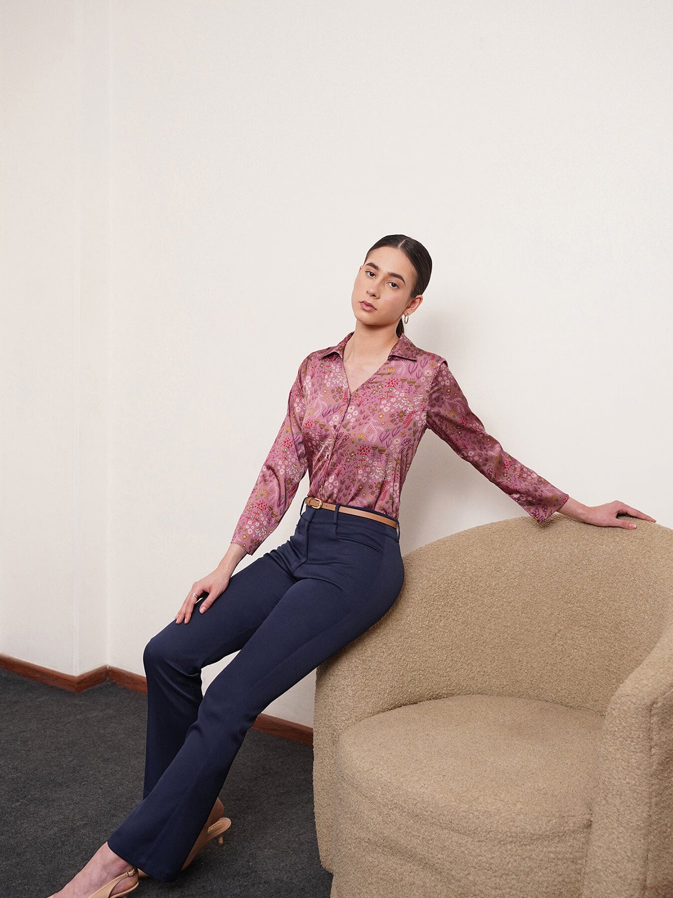 Satin Floral Shirt - Purple