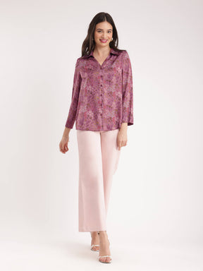 Satin Floral Shirt - Purple