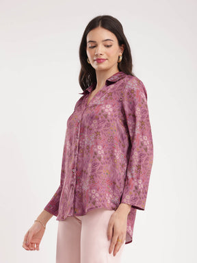 Satin Floral Shirt - Purple