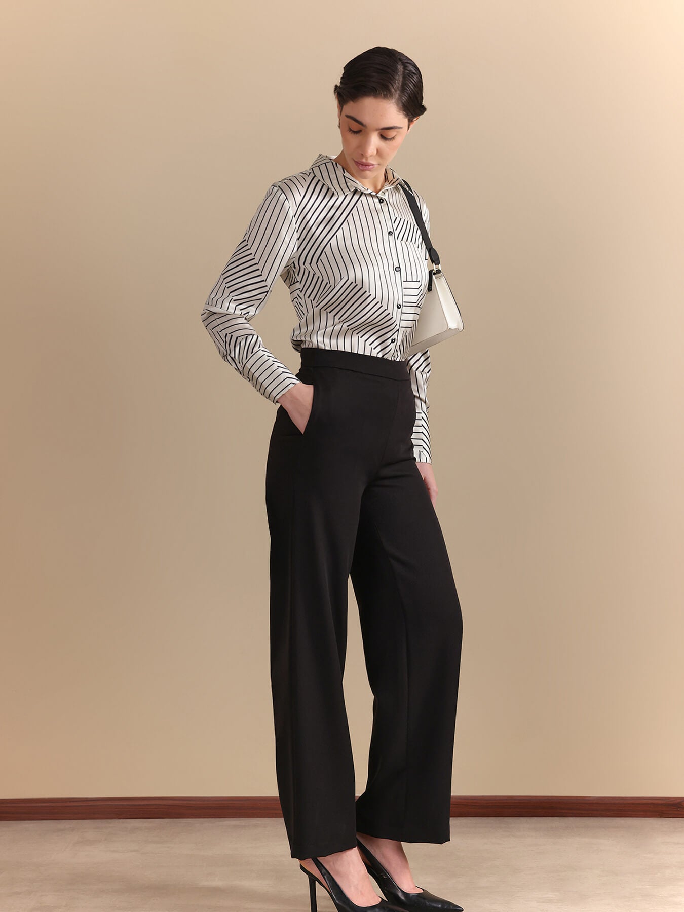 Satin Abstract Print Shirt - White