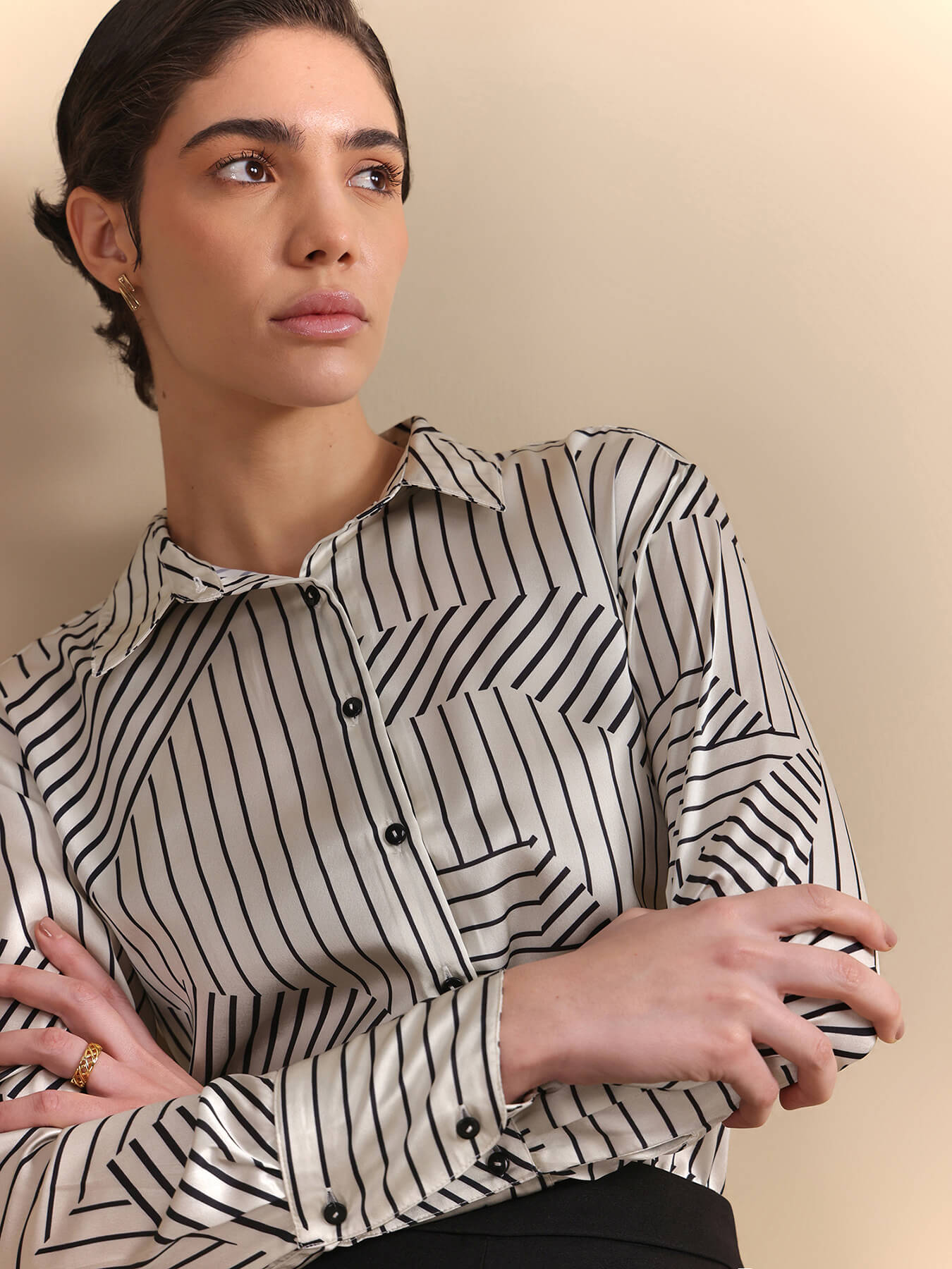 Satin Abstract Print Shirt - White