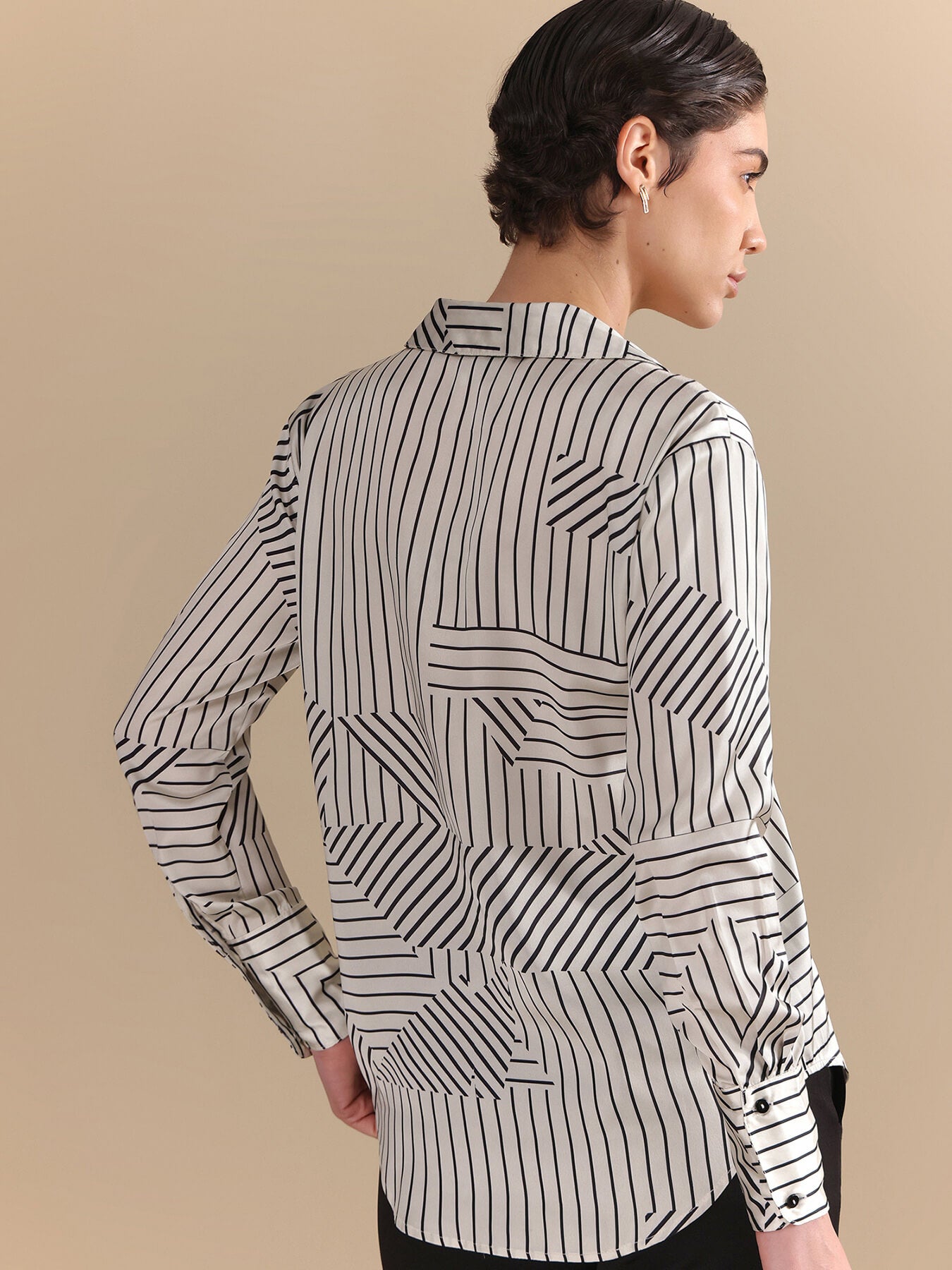 Satin Abstract Print Shirt - White