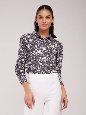 Floral Print Shirt - Black