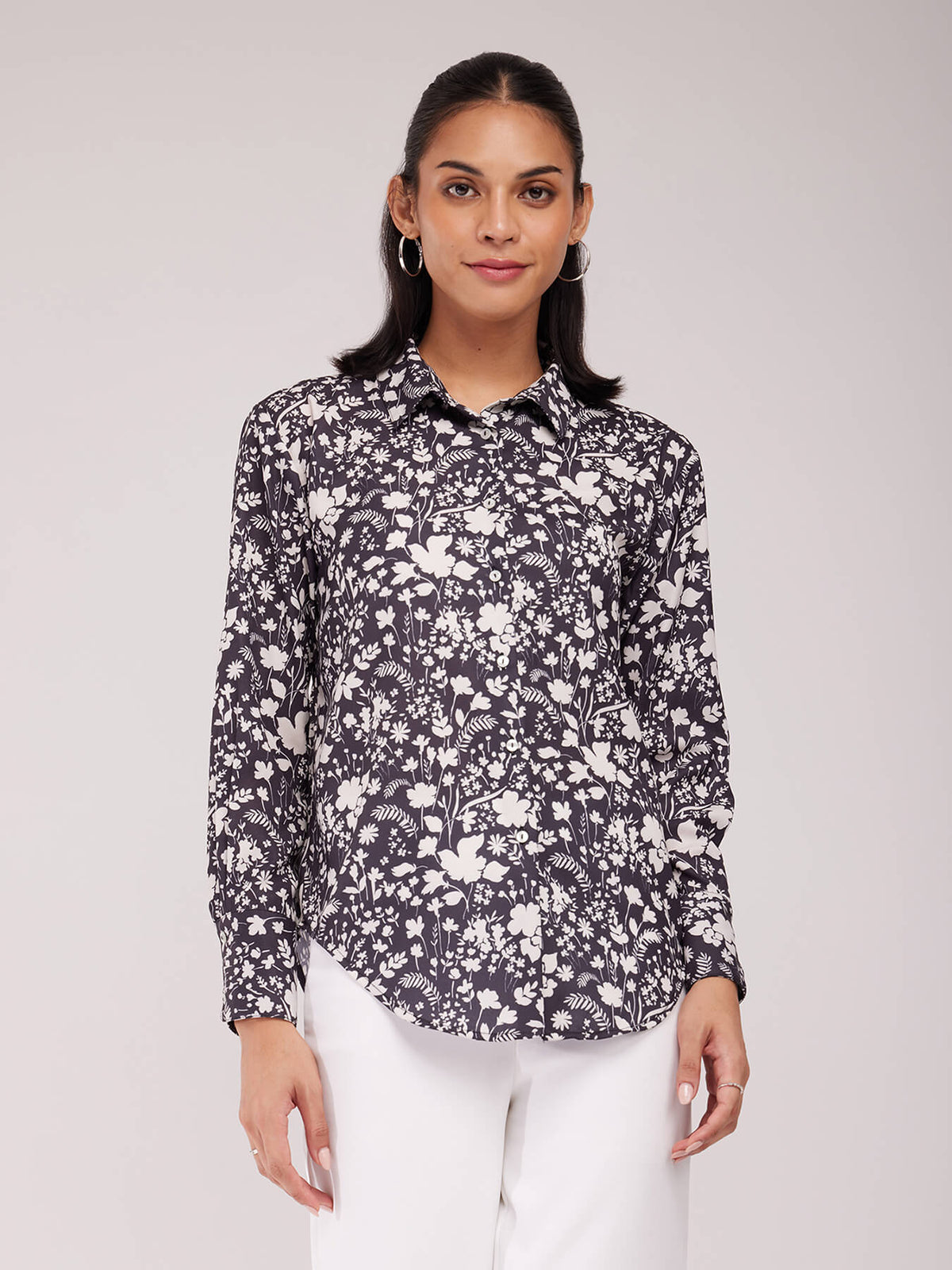 Floral Print Shirt - Black