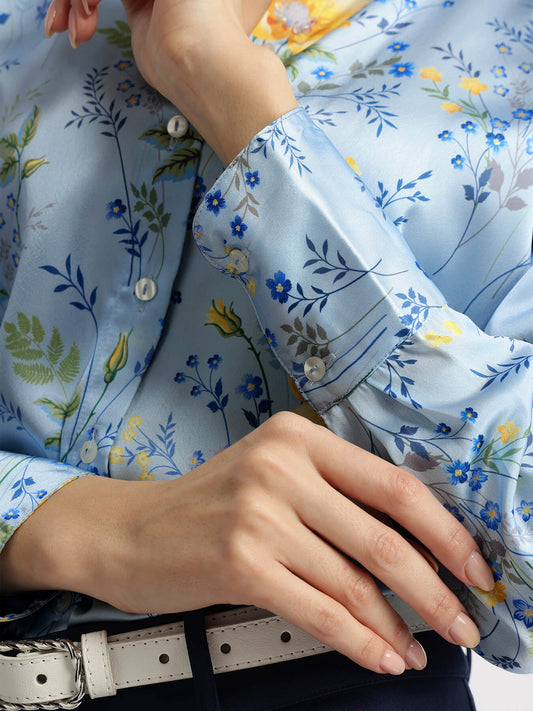 Satin Floral Shirt - Blue
