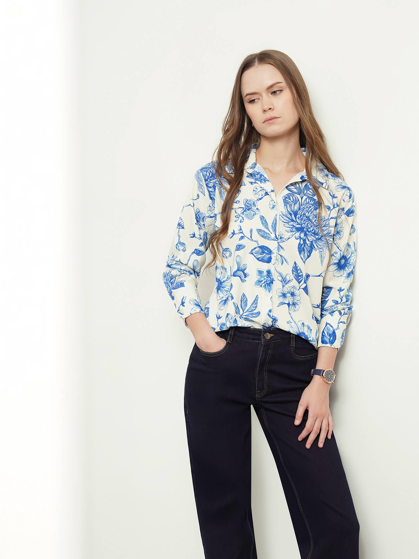 Floral Shirt - Blue And White
