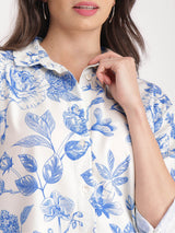 Floral Shirt - Blue And White