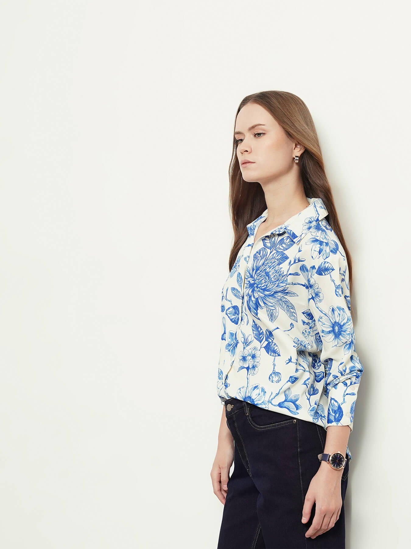 Floral Shirt - Blue And White