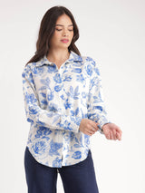 Floral Shirt - Blue And White