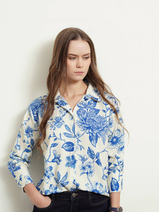 Floral Shirt - Blue And White