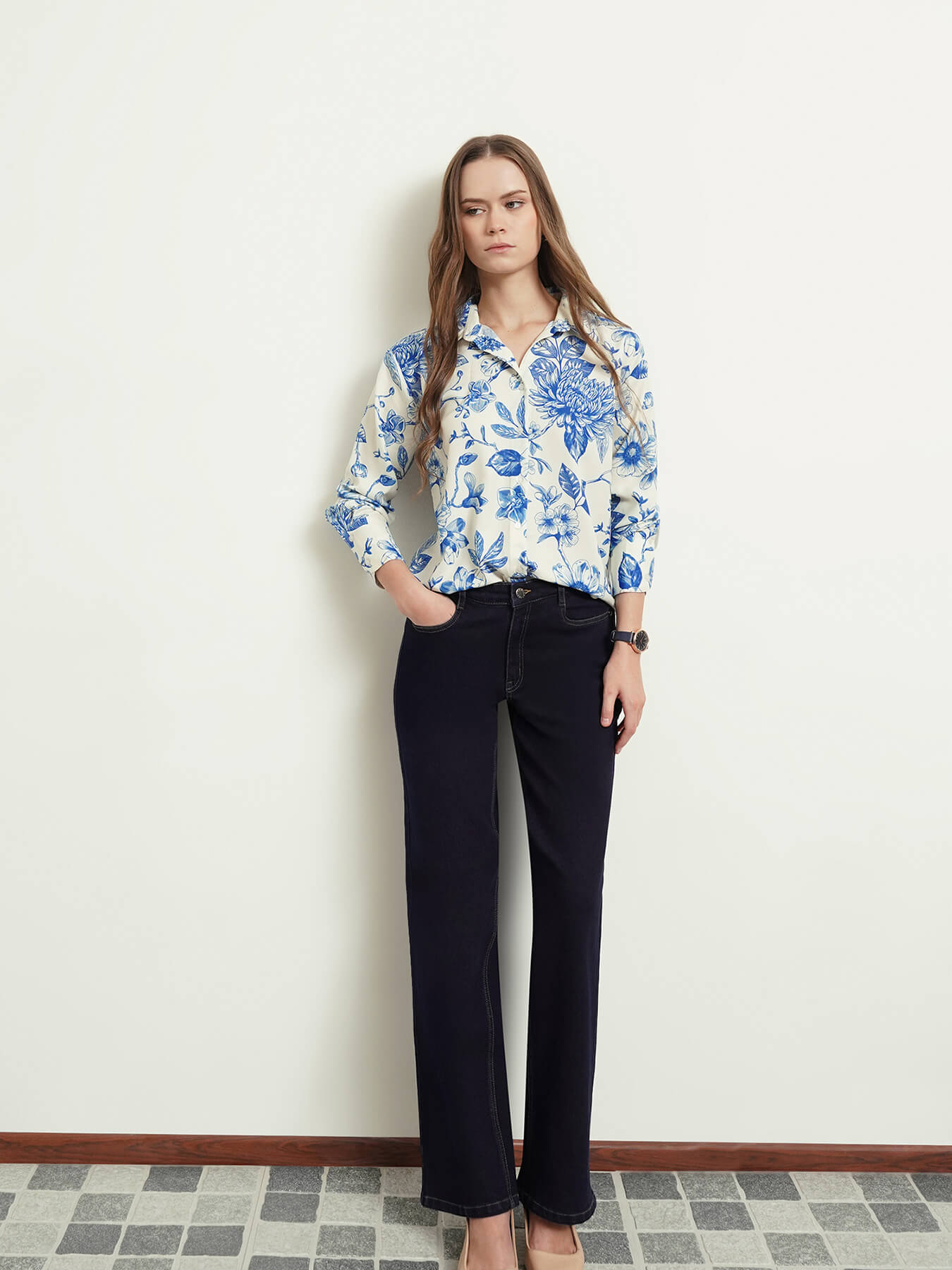 Floral Shirt - Blue And White