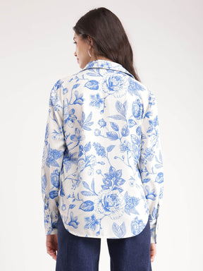 Floral Shirt - Blue And White